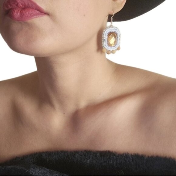 2/$27 | Orange + White Beaded Bohemian Indigenous Hoop Earrings | Handmade - Picture 4 of 7